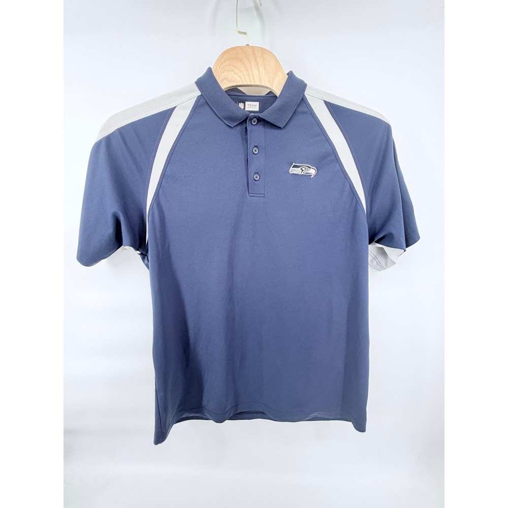 NFL Team Apparel Seattle Seahawks Men Polo Shirt XL Blue Gray Colorblock Short